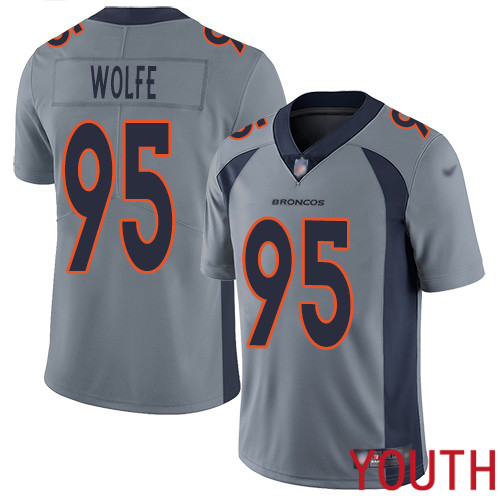 Youth Denver Broncos #95 Derek Wolfe Limited Silver Inverted Legend Football NFL Jersey->youth nfl jersey->Youth Jersey